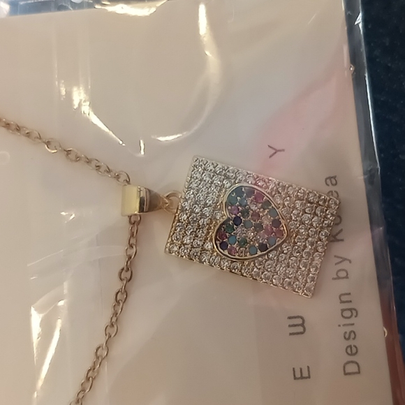 multi color goldtone heart necklace pave' - Picture 3 of 3